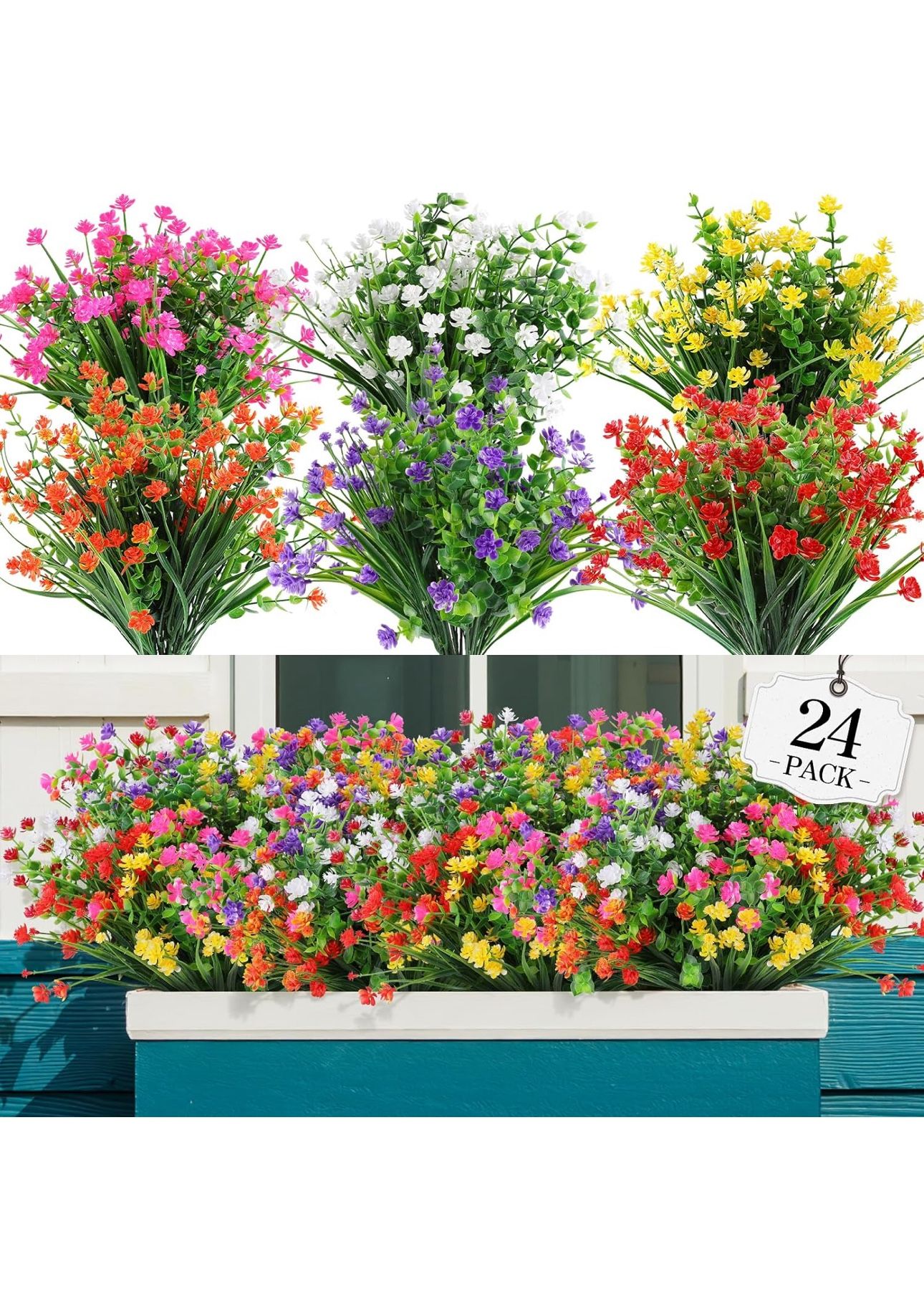 24 Piece Artificial Flowers UV Protection
