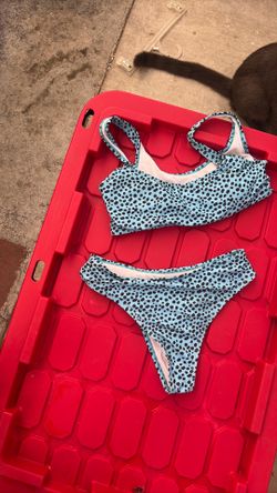 Two piece blue and black bikini