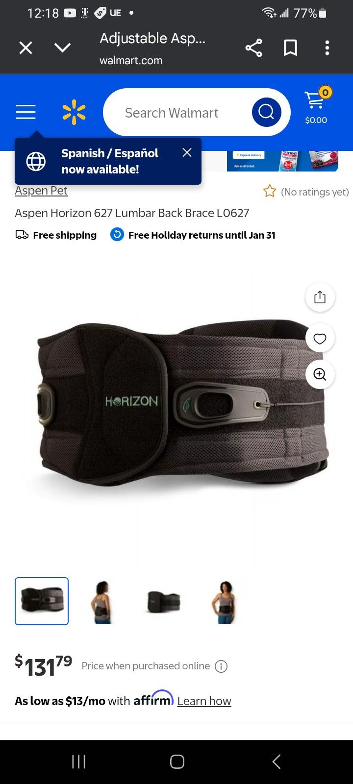 Alpine Back Brace For Lumbar Spine.