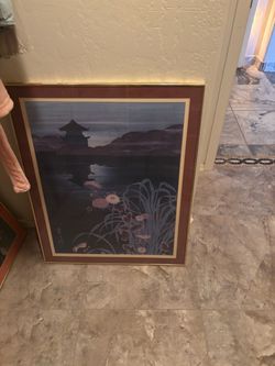 Framed Japanese Pagoda Landscape Art Print