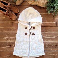 5T WHITE FLUFFY FLEECE HOODED VEST