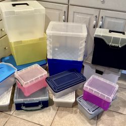 15 NEW + Preowned Plastic Storage Containers Lidded Supplies Organizer Boxes