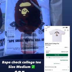 Bape check college tee Size Medium