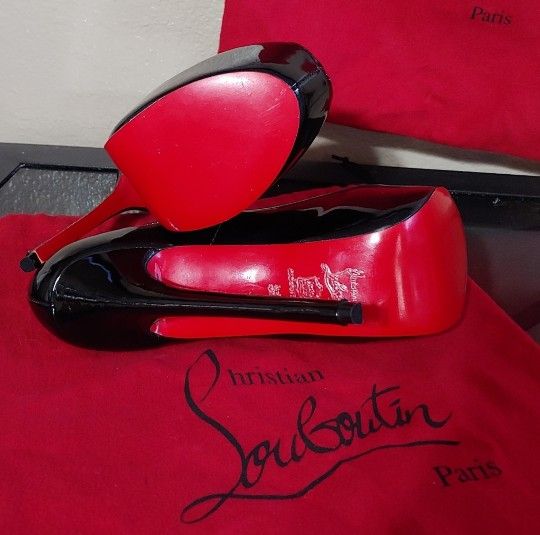 **New, Never Worn** Christian Louboutin Red Bottom Peep Toe High Heels, Size 7 - With Red Bags!