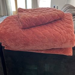Orange quilt bedding with pillow case in good condition and makes great for spring 