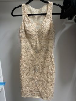 Sue Wong size 0 XS beige lace nude dress