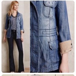 New Anthropologie Store Chambray Denim Safari  Anorak Size Small 