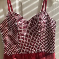 Deep Red Dress With Sequin top - New Size 6