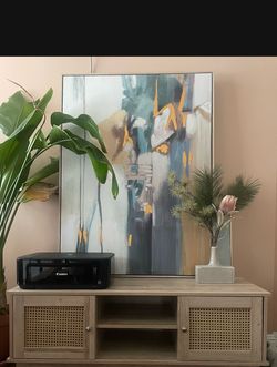 Rattan TV Stand Console Media Center Mid Century Boho