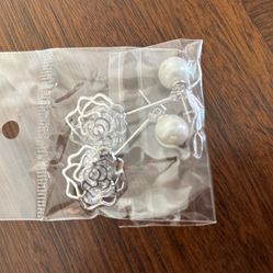 Pearl Earrings With Dangling Flower 