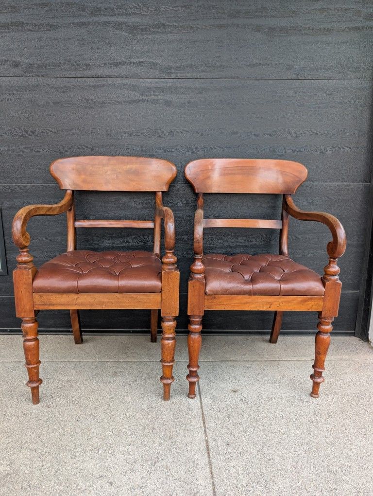 Antique Mahogany And Leather Morning Room Chairs Vintage