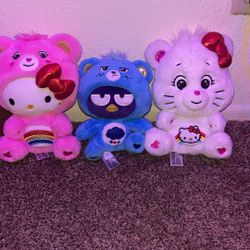 Hello Kitty/Carebear Plushies Lot 