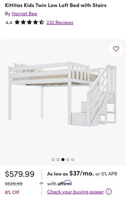 Kittitas Kids Twin Low Loft Bed with Stairs