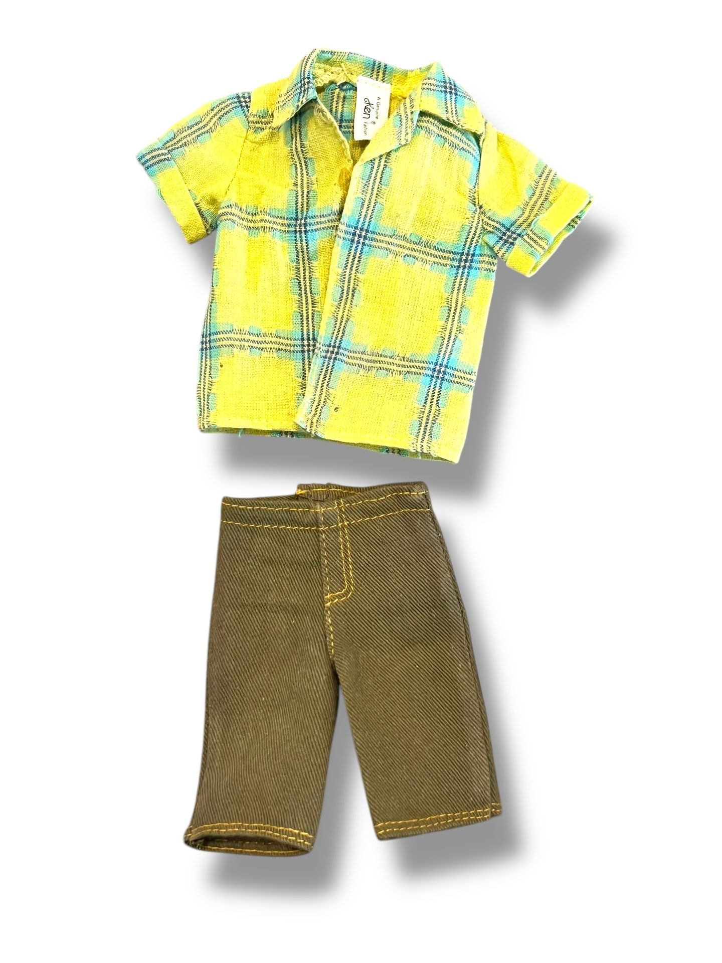 Ken Doll Sports Outfit Green And Yellow Plaid Shirt Green Chino Shorts
