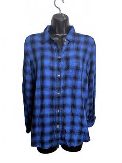 American Eagle Boyfriend Fit Blue Plaid Button-Up Shirt Women's Medium