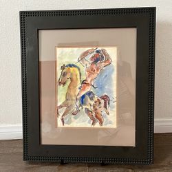 Framed Equestrian Watercolor Art Print in Black Frame 18/21 inch 