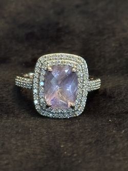 Amethyst 10K Rose Gold Ring w/ Diamonds (sized 4.5)