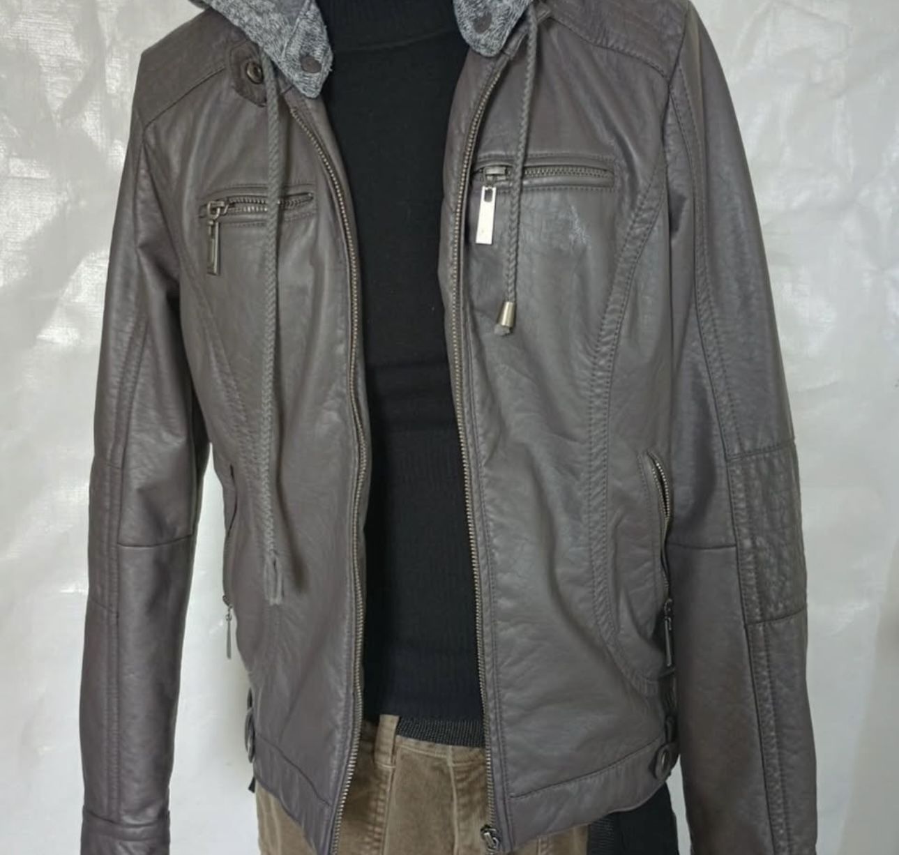 J2 Faux Leather Moto Jacket w/ Detachable Hood