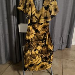Elegant Floral Yellow Dress