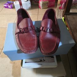 Size 10.5 LOUIS vuitton Red Leather Slip On Dress Shoes Loafers