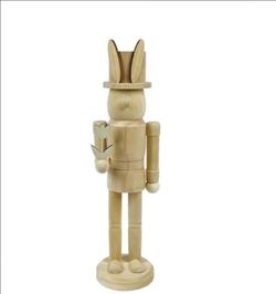 Unfinished Wood Bunny Nutcracker Easter Rabbit DIY Paintable Holiday Craft