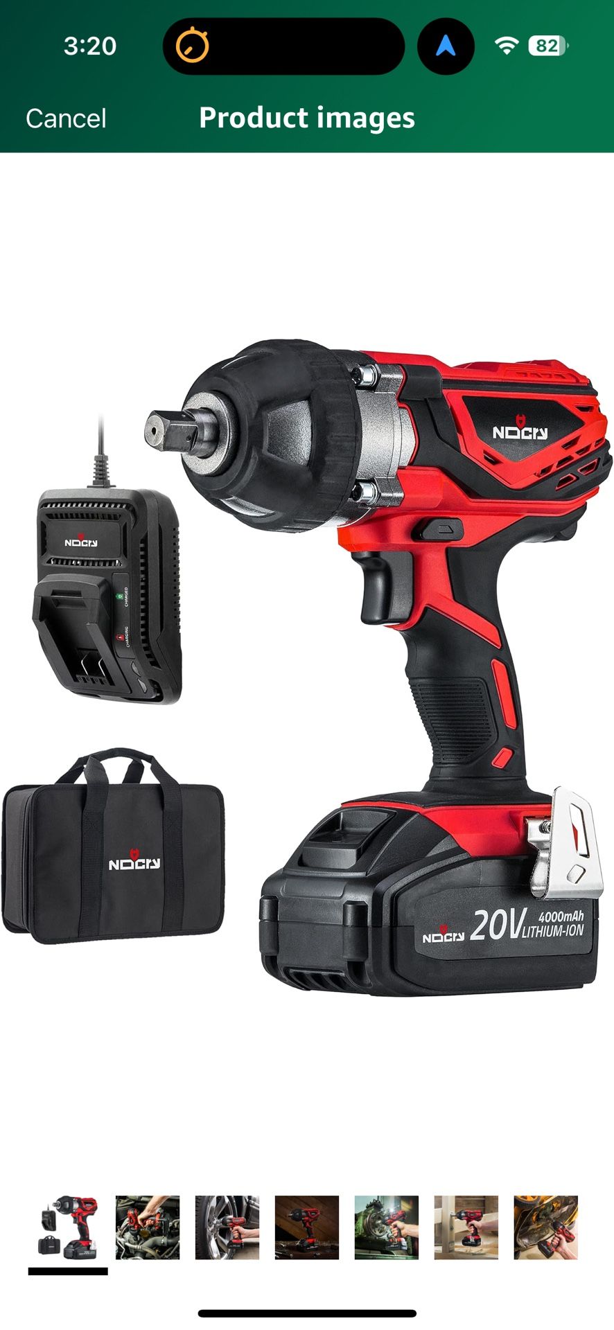 NoCry 20V Cordless Impact Wrench Kit - 300 ft-lb (400 N.m) Torque, 1/2 inch Detent Anvil, 2700 Max IPM, 2200 Max RPM, Belt Clip; 4.0 Ah Battery, Fast