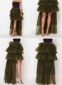 Olive Green Tiered Tulle Hi-Low Skirt