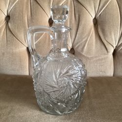 Vintage Cut Glass Decanter With Stopper 9 1/2” 