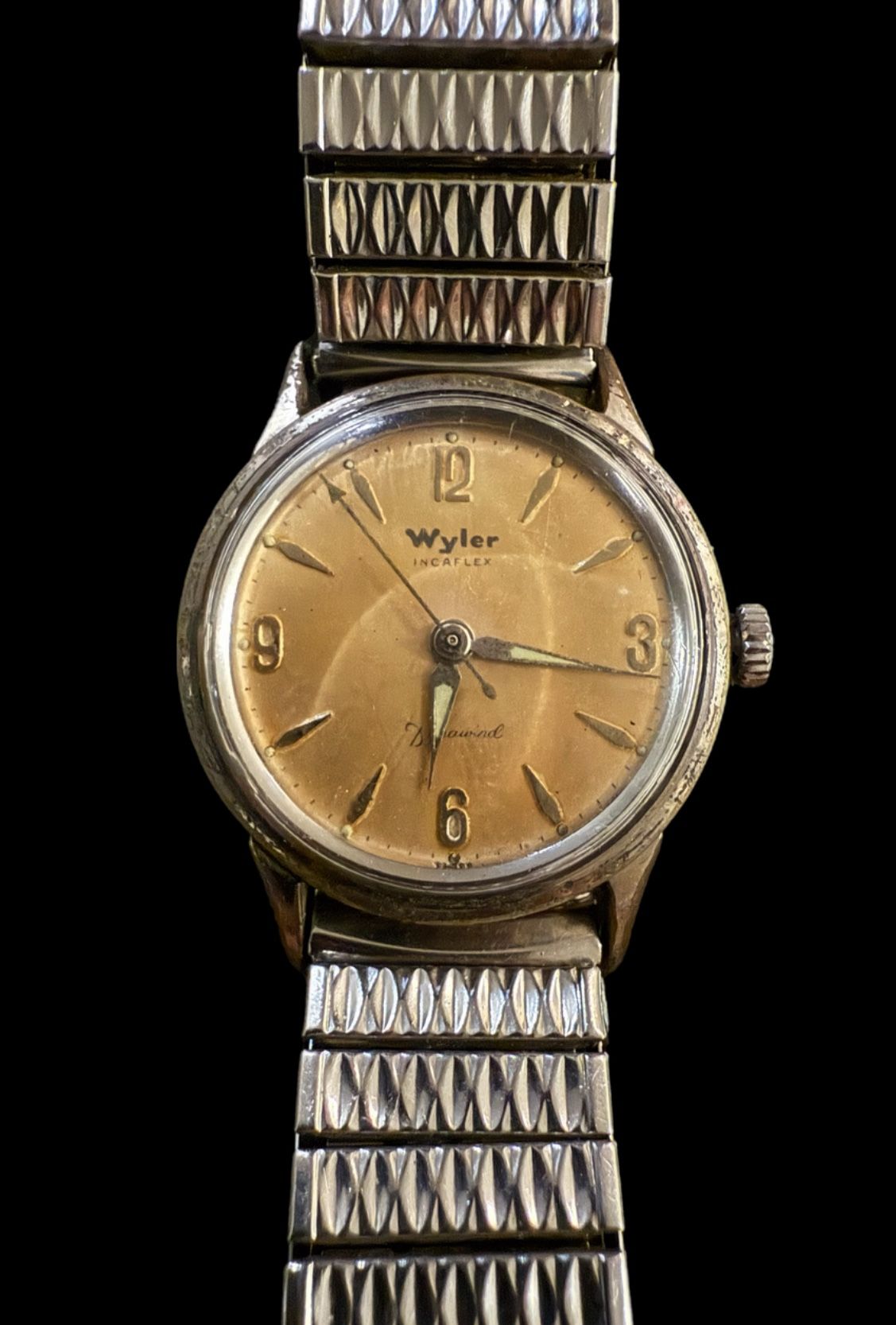 Vtg Wyler Incaflex Watch Men 29mm Silver Tone Stretch Band