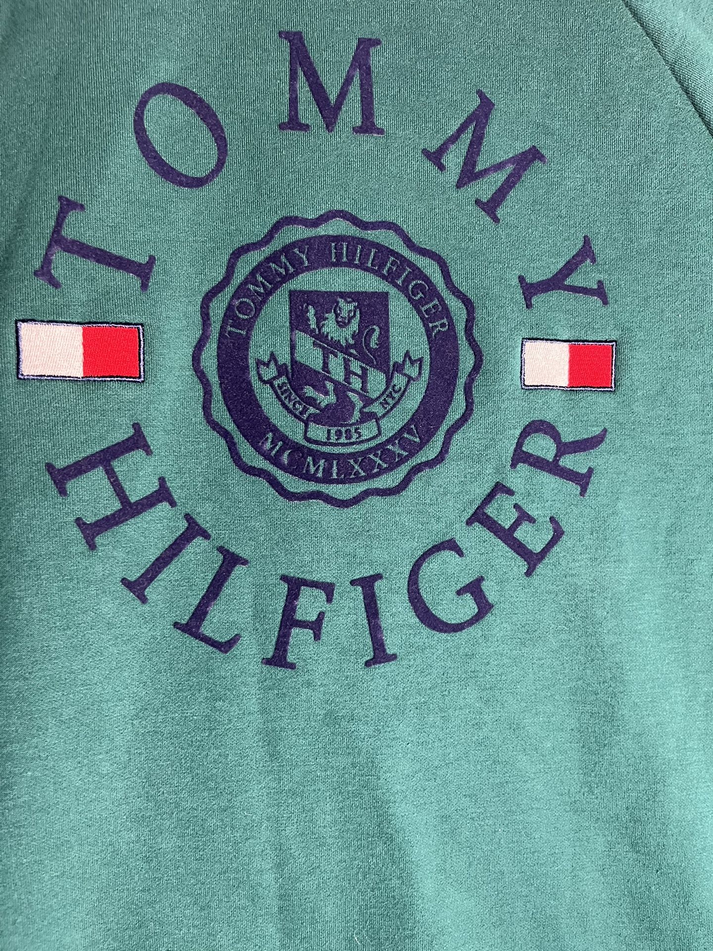 VTG Tommy Hilfiger Men's Large Forest Green Embroidered Sweatshirt With Pockets