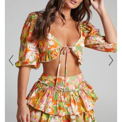 2 Pc Crop Top & Frill Tiered Skirt