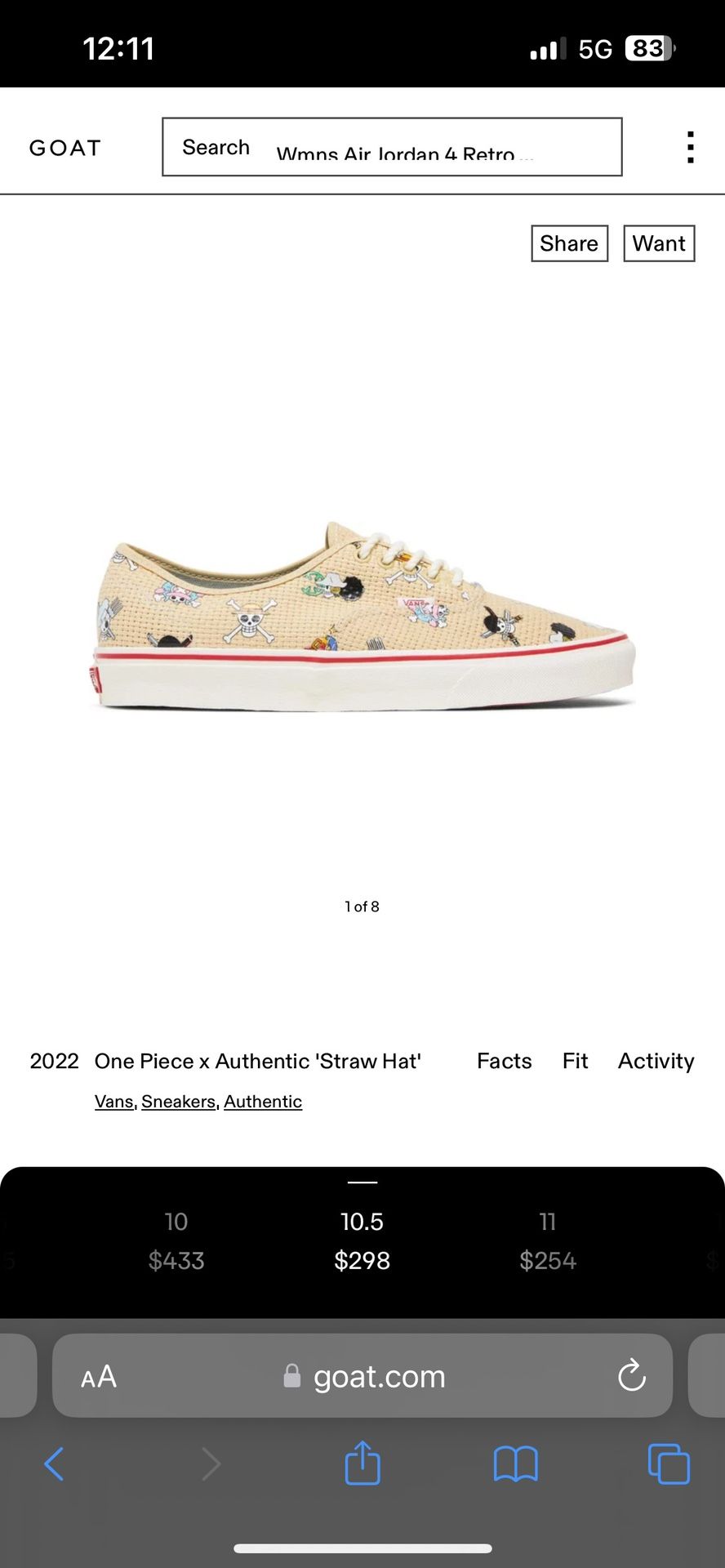 2022 One Piece x Authentic 'Straw Hat'  Vans