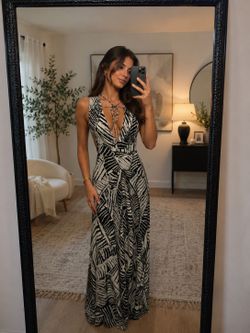 Elegant black-and-white maxi dress