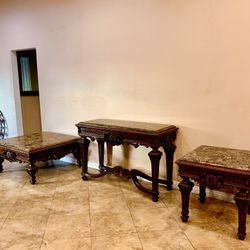 Elegant Ornate Granite-Top Tables – Set of 3