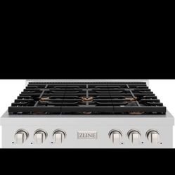 ZLINE 36 in. Paramount Gas Rangetop with 6 Brass Burners and Porcelain Cooktop in Stainless Steel