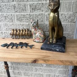 Brass And Cat Decor - Sold Together 