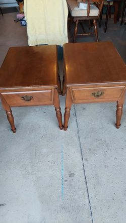 Vintage Rock maple Wood End Tables with Drawers