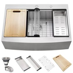 36” Farmhouse Stainless Steel Sink Workstation (16 Gauge) | Drop-In | Open B