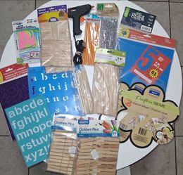 RANDOM CRAFT SUPPLIES / LETTERS / CRAFT STICKS / STENCIL WHEEL