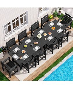 SERWALL Patio Dining Sets for 10 Person, HDPE Dining Set with 2 Tables, 8 Armless Chairs and 2 Armed Dining Chairs, Black brand new in box $999 D25（一套