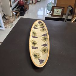 Charcuterie Serving Plate With Grape Design, Hand-painted Dishwasher And Microwave Safe 18"L X 5"W 