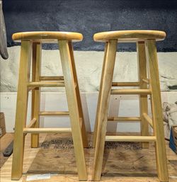 Solid Wood Stools - Pair (2)