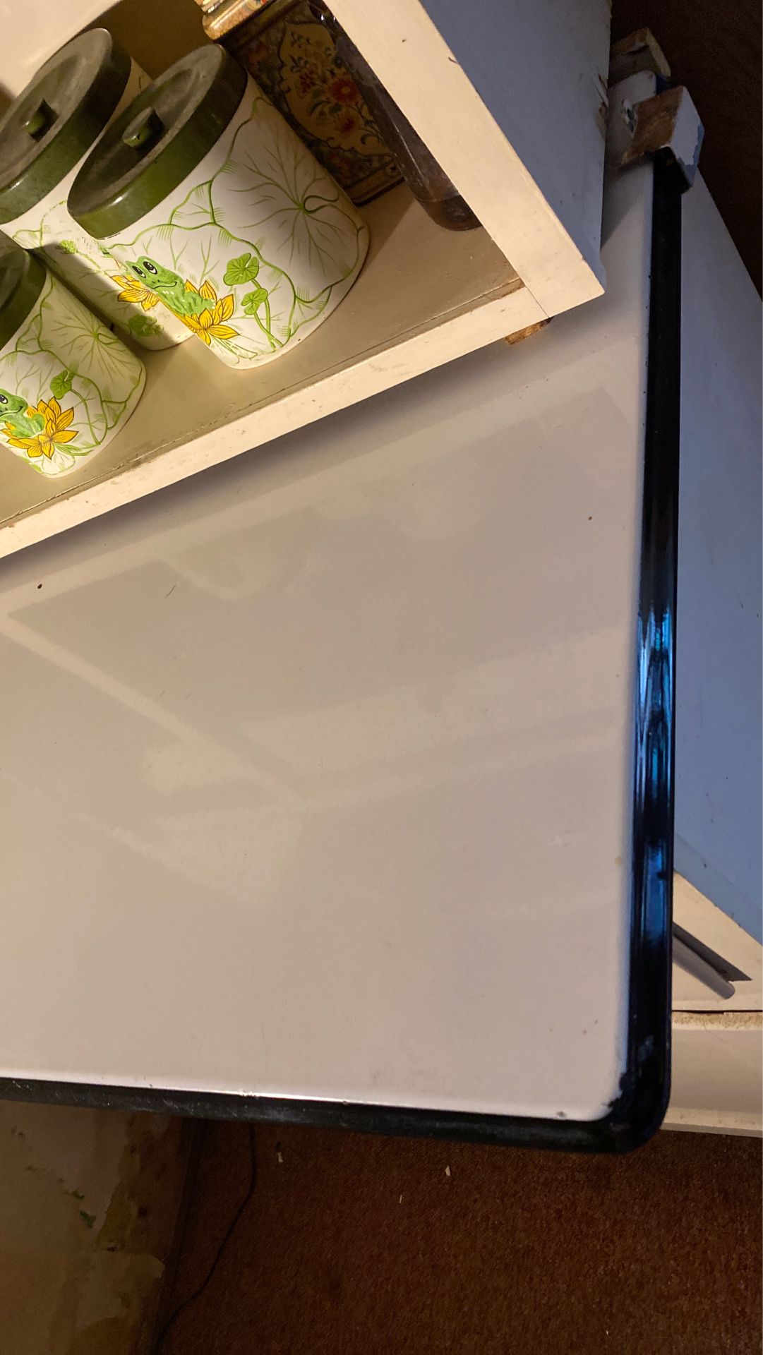 Antique Hoosier with metal enameled pull out table roll door