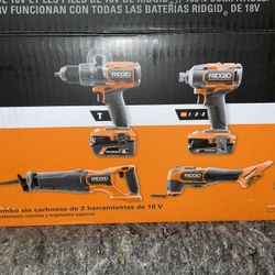 RIDGID 18V Brushless Cordless 4-Tool Combo Kit with (1) 4.0 Ah and (1) 2.0 Ah MAX Output Batteries, 18V Charger, and Tool Bag