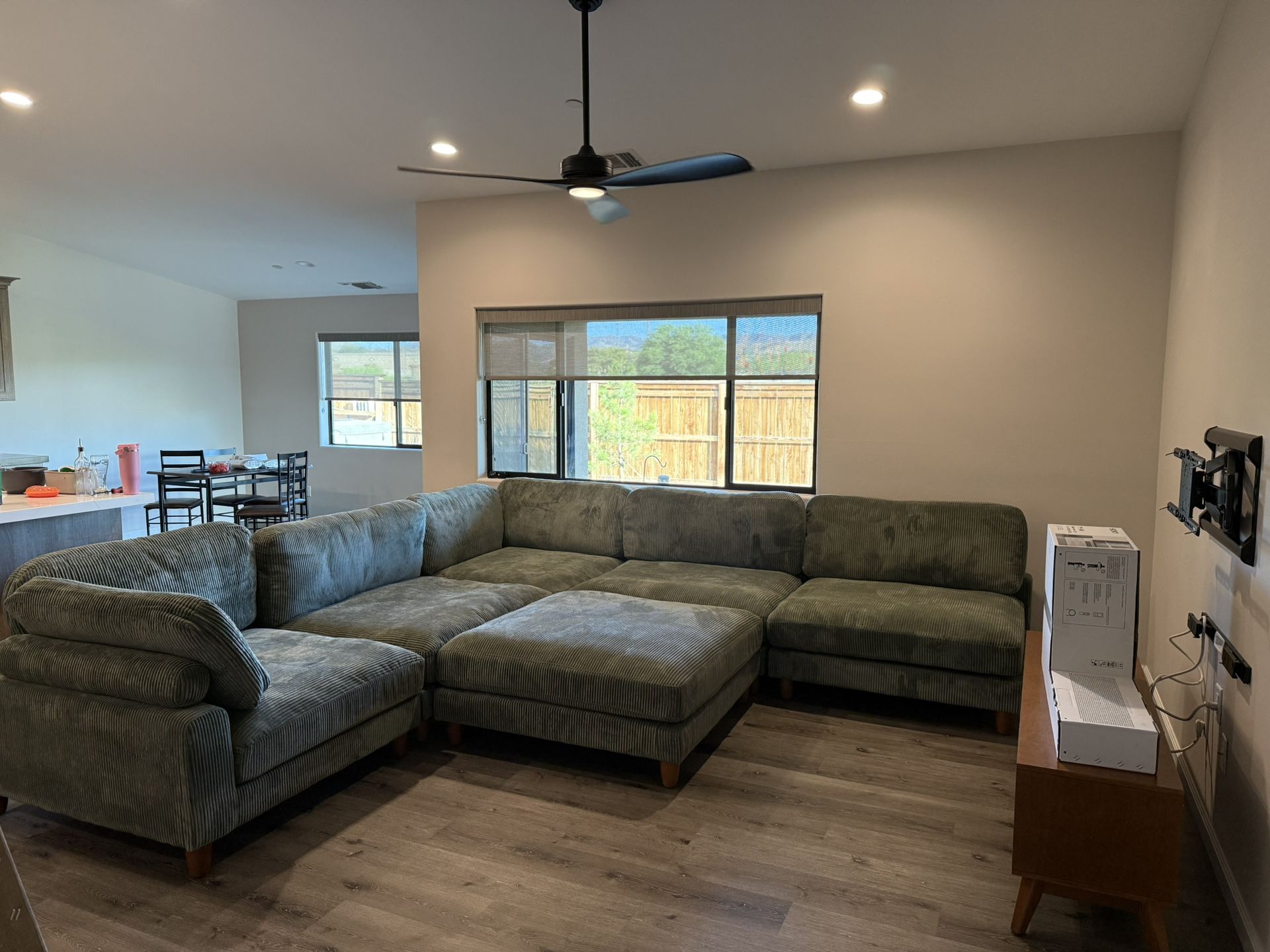 New 6 Piece Corduroy Sectional. Sage Or Grey. 90x135x90. Free Delivery!