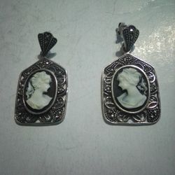 Vintage Silver Cameo Earring On Black Onyx Used