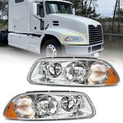 Headlight Assembly Fit for MACK GU4 GU5 GU7 CT713 GU8 CX CXN CXU CTP Semi Trucks, Pair of Chrome Headlamp Left/Driver & Right/Passenger Side Halogen,B