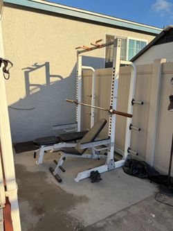 Power Rack with Adjustable Bench and Barbell