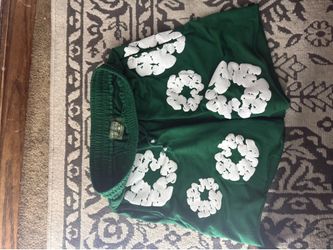 Green denim tears shorts