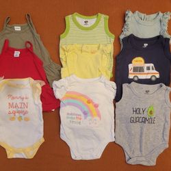 Lot of 9 Multi Brands Baby Girl Bodysuits - Multiple Patterns - Size 0-3 Months